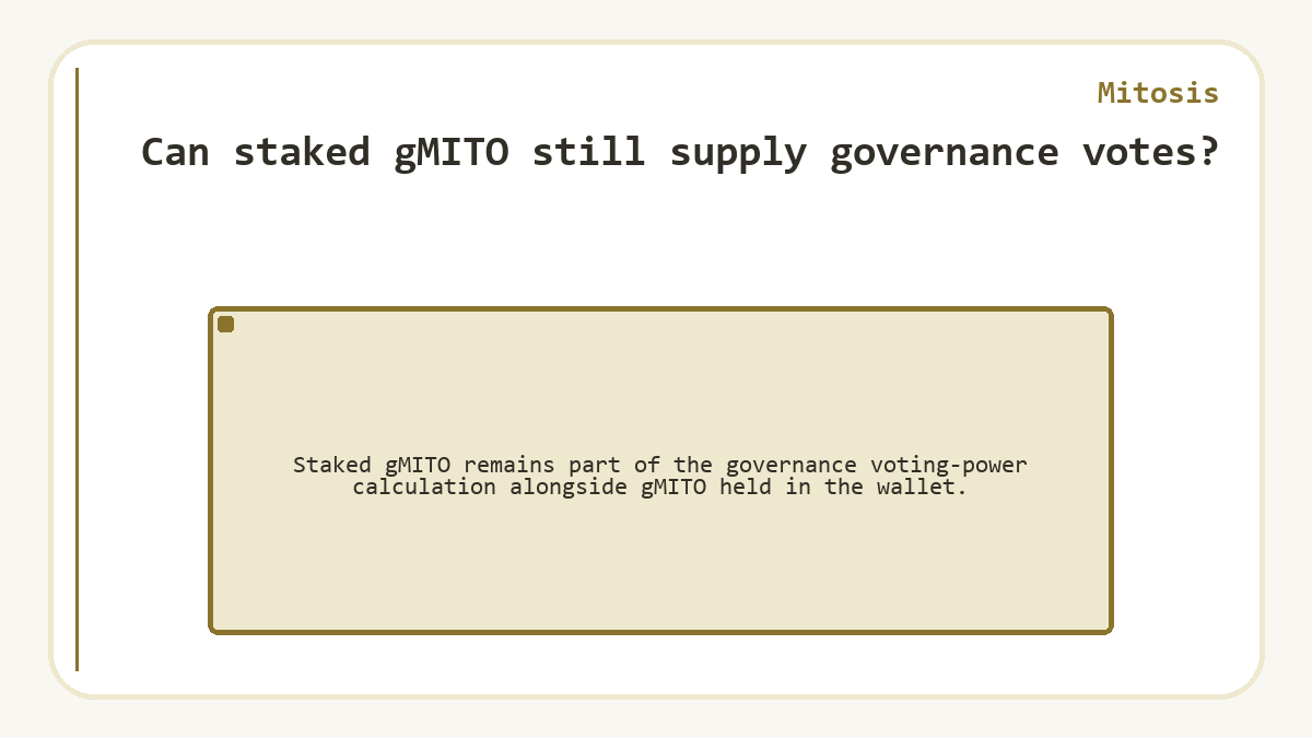 Diagram: Mitosis: Can staked gMITO still supply governance votes?